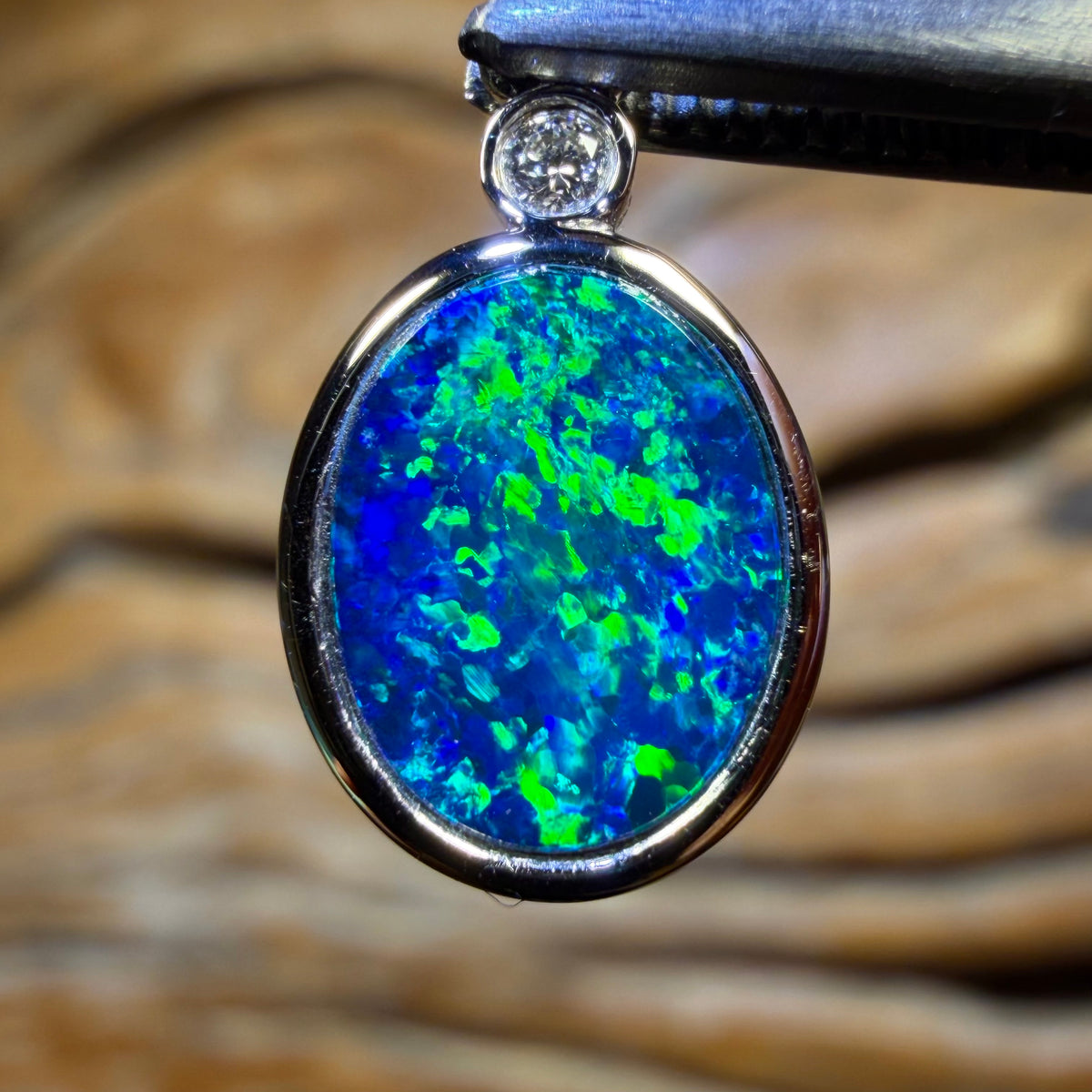 TGIF 14k White Gold - Queensland Boulder Opal Doublet & Diamond Pendant
