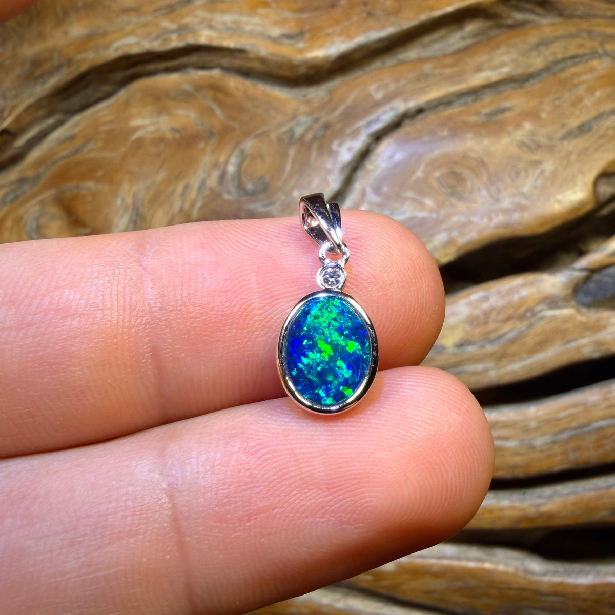 TGIF 14k White Gold - Queensland Boulder Opal Doublet & Diamond Pendant