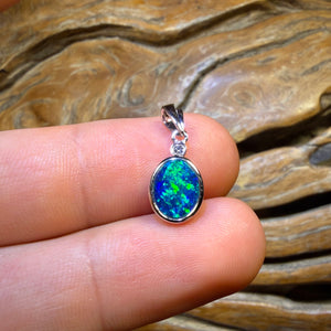 TGIF 14k White Gold - Queensland Boulder Opal Doublet & Diamond Pendant