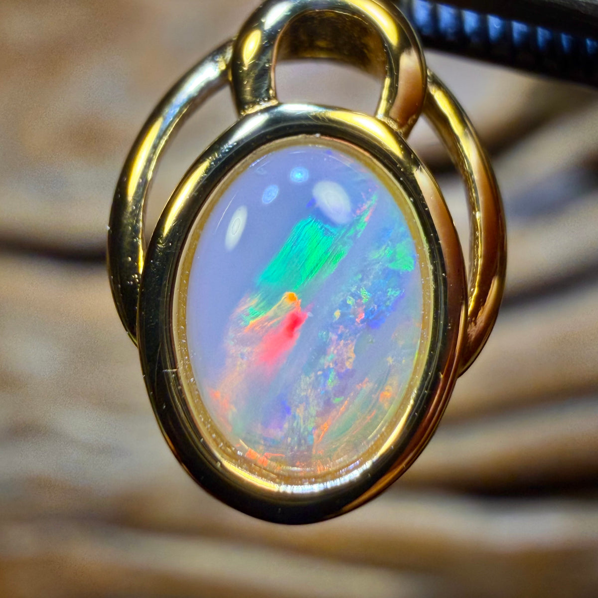 TGIF Sterling Silver Gold Plated- Solid South Australian Crystal Opal Pendant