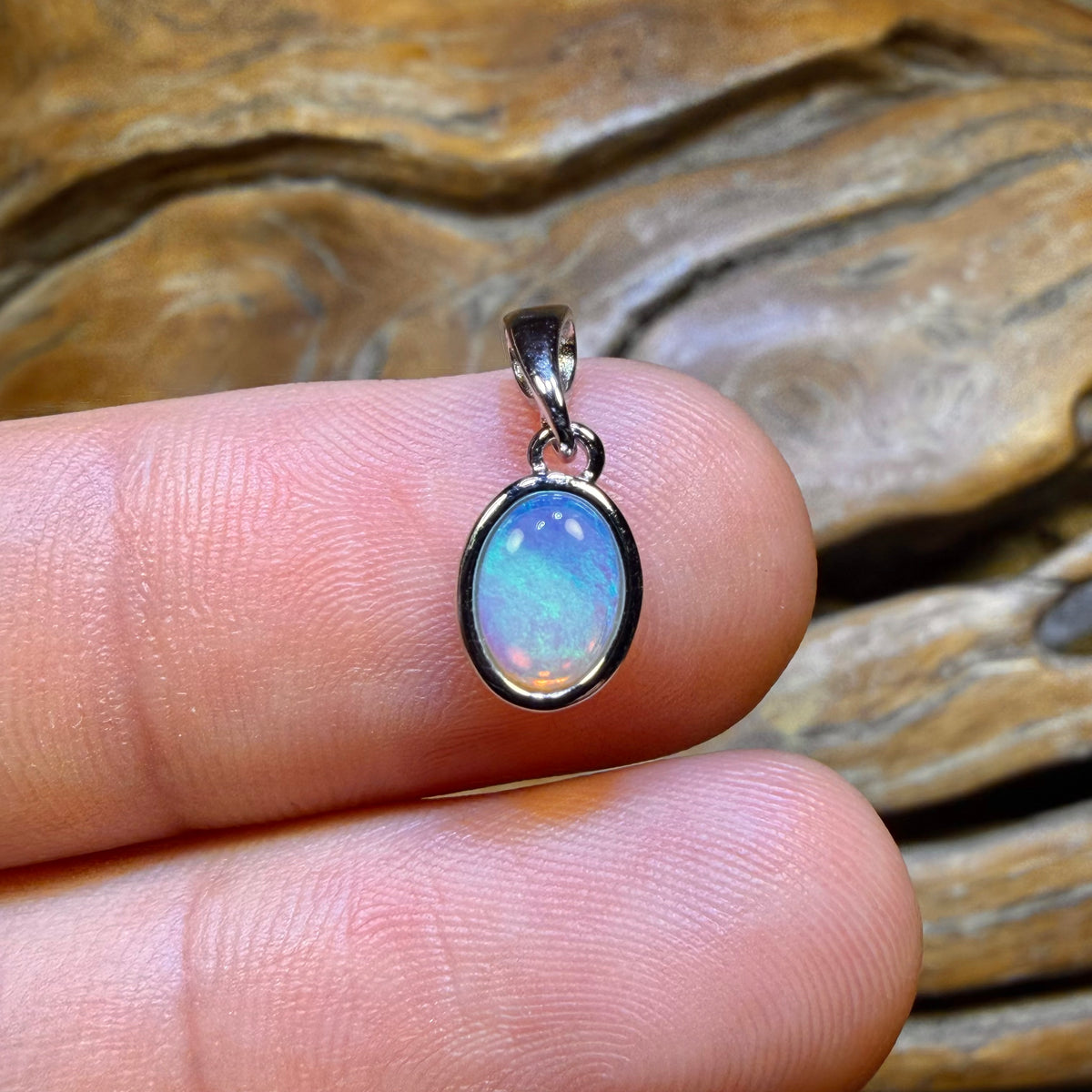Sterling Silver - Solid South Australian Crystal Opal Pendant