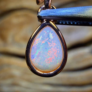 TGIF Sterling Silver Rose Gold Plated - Solid South Australian White Opal Pendant