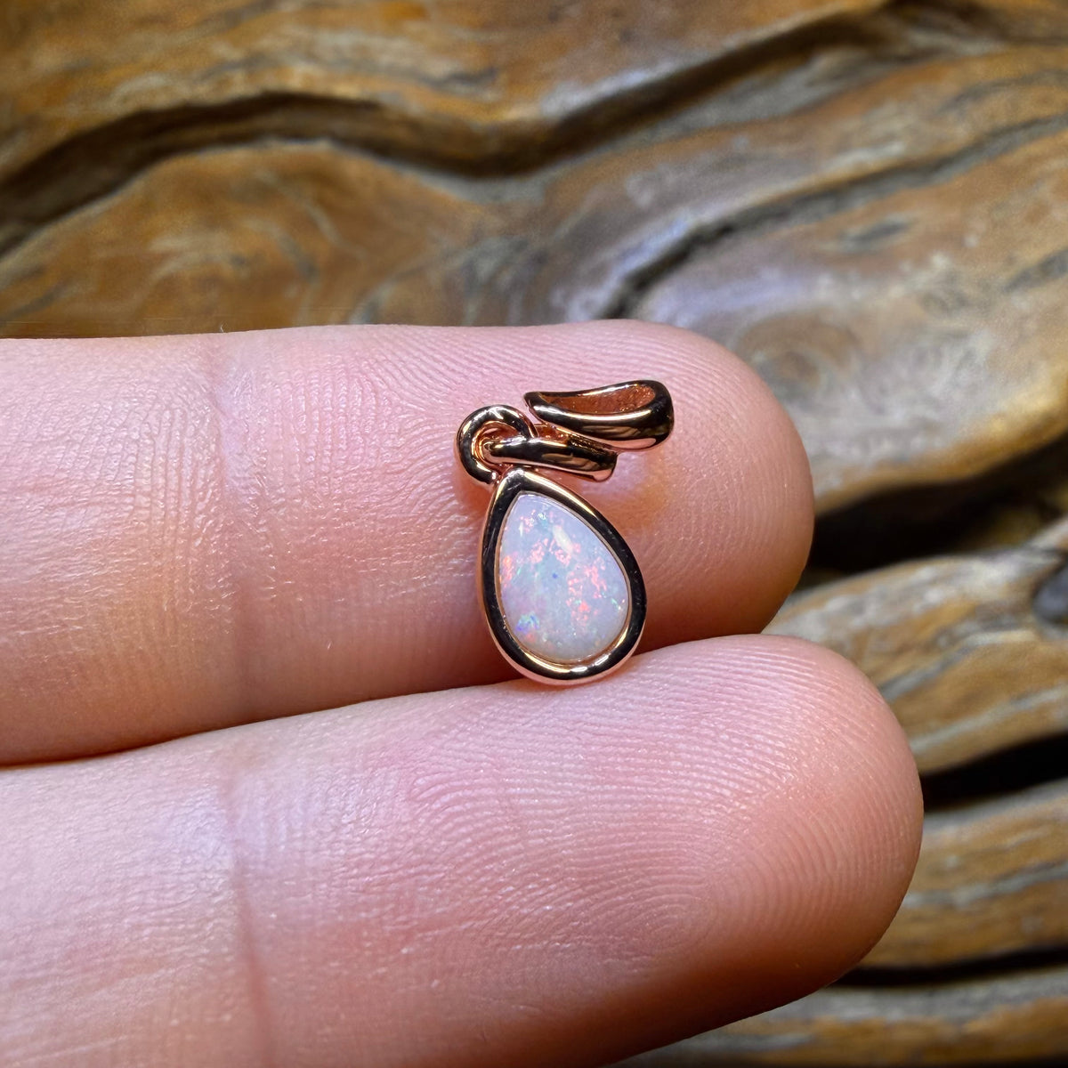 TGIF Sterling Silver Rose Gold Plated - Solid South Australian White Opal Pendant