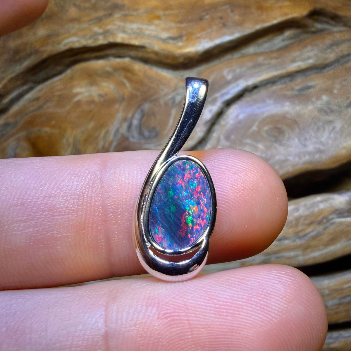 TGIF Sterling Silver - Queensland Boulder Opal Doublet Pendant RED