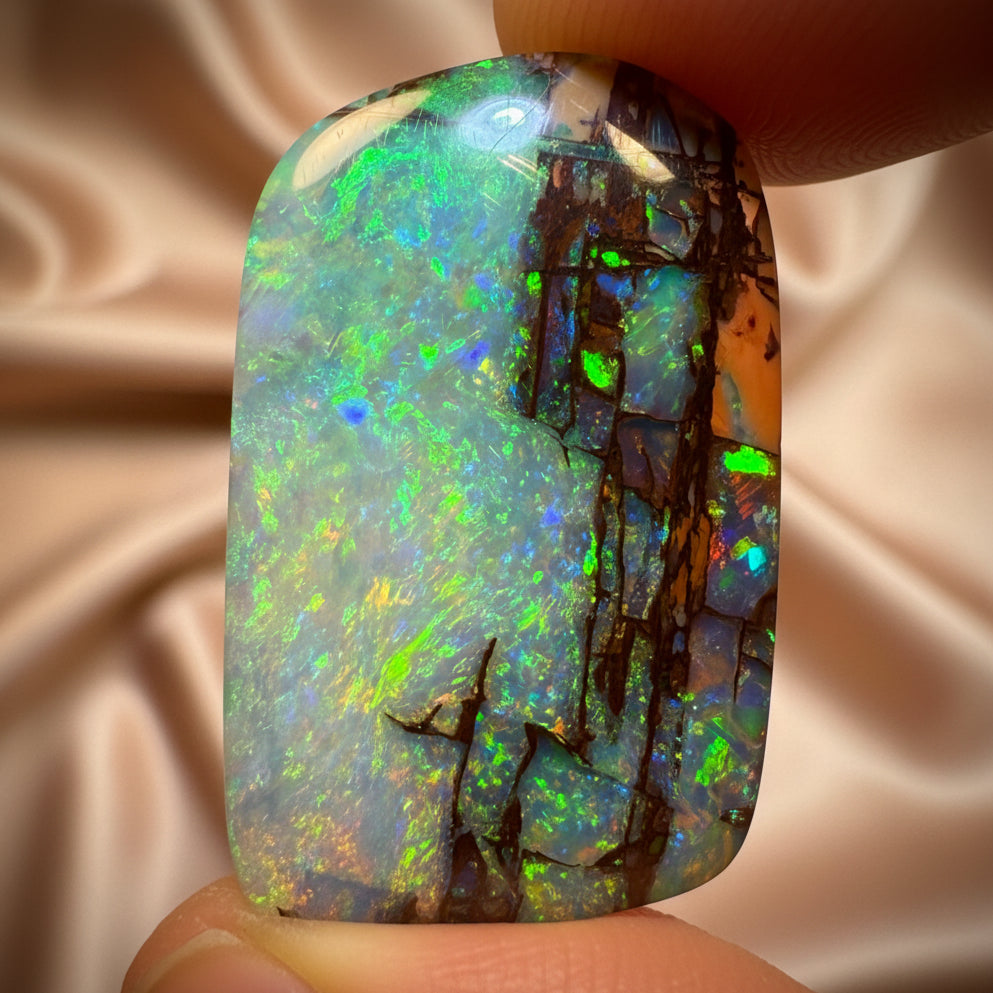 Opal Whisperer’s SET IN STONE INVESTMENT - 12.6cts - TOP Gem Wood Fossil Replacement Opal from Yowah. Featured on “Outback Opal Hunters”!
