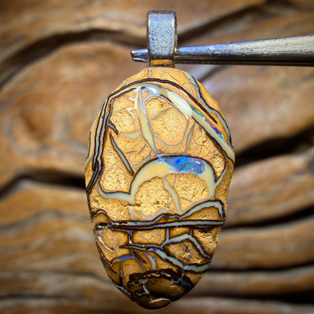 Solid Beige Tribal Queensland Boulder Opal Pendant