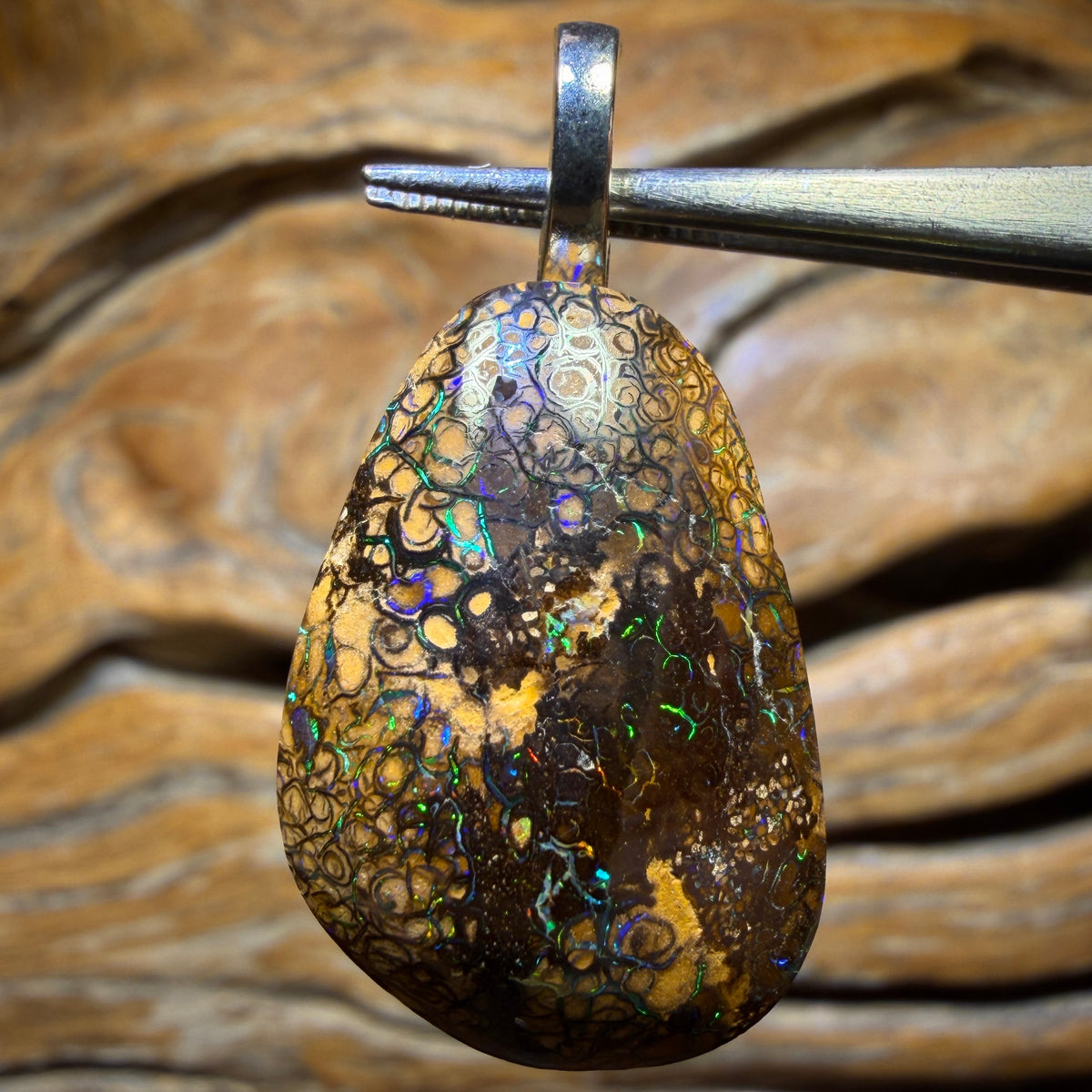 Solid Tan Tribal Queensland Boulder Opal Pendant