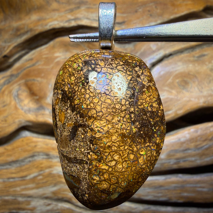 Solid Tan Tribal Queensland Boulder Opal Pendant