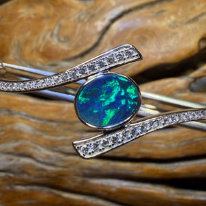Sterling Silver - Australian Boulder Doublet Opal Bracelet