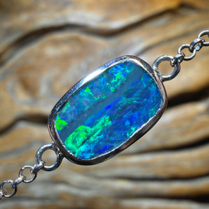 Sterling Silver - Australian Boulder Doublet Opal Bracelet