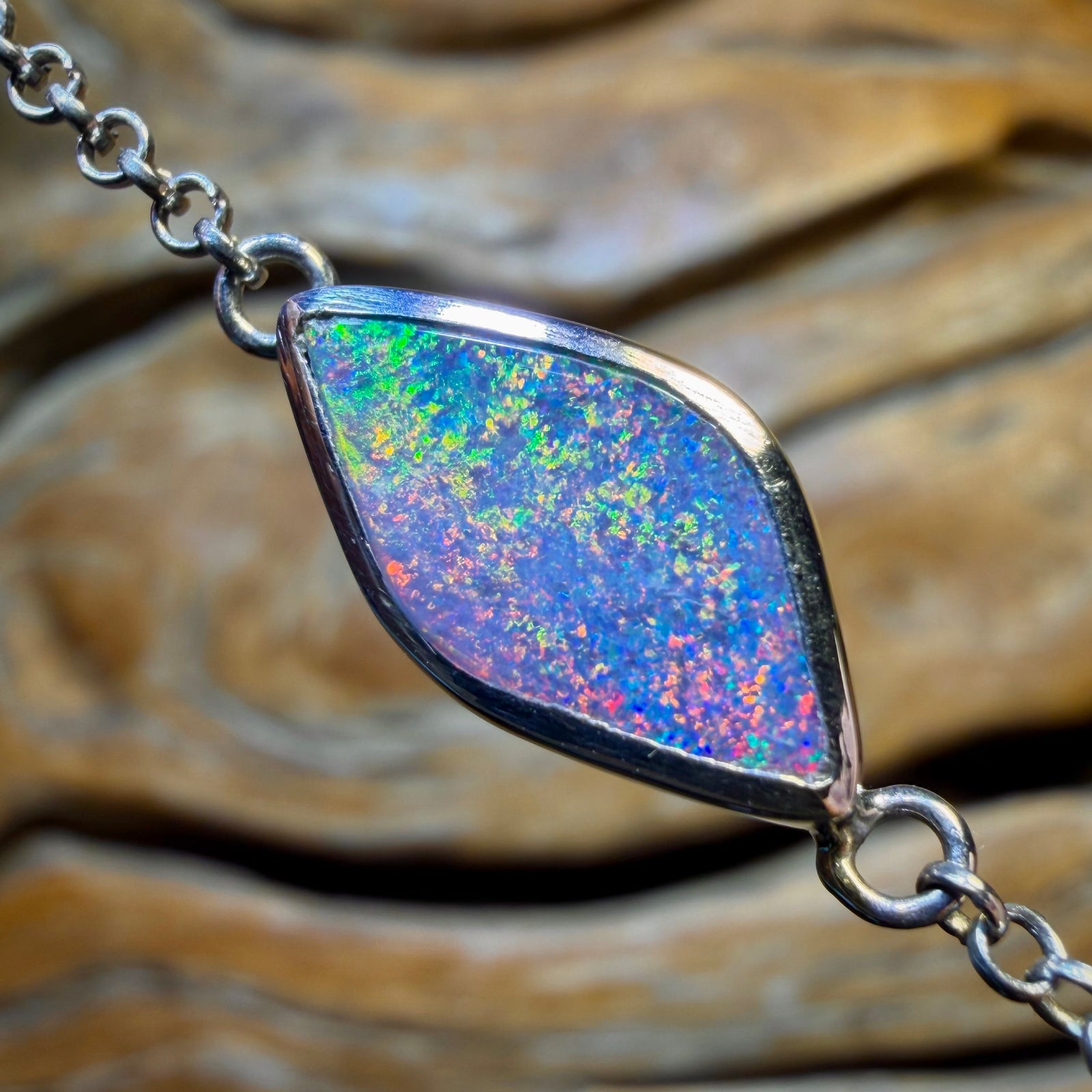 Sterling Silver - Australian Boulder Doublet Opal Bracelet