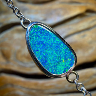 TGIF Sterling Silver - Australian Boulder Doublet Opal Bracelet Scandinavian Aka Ice Blue