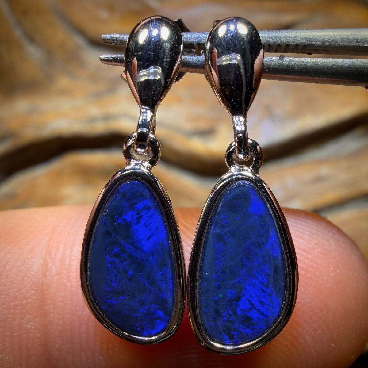 Sterling Silver - Australian Boulder Opal Doublet Drop Stud Earrings
