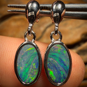 Sterling Silver - Australian Boulder Opal Doublet Drop Stud Earrings