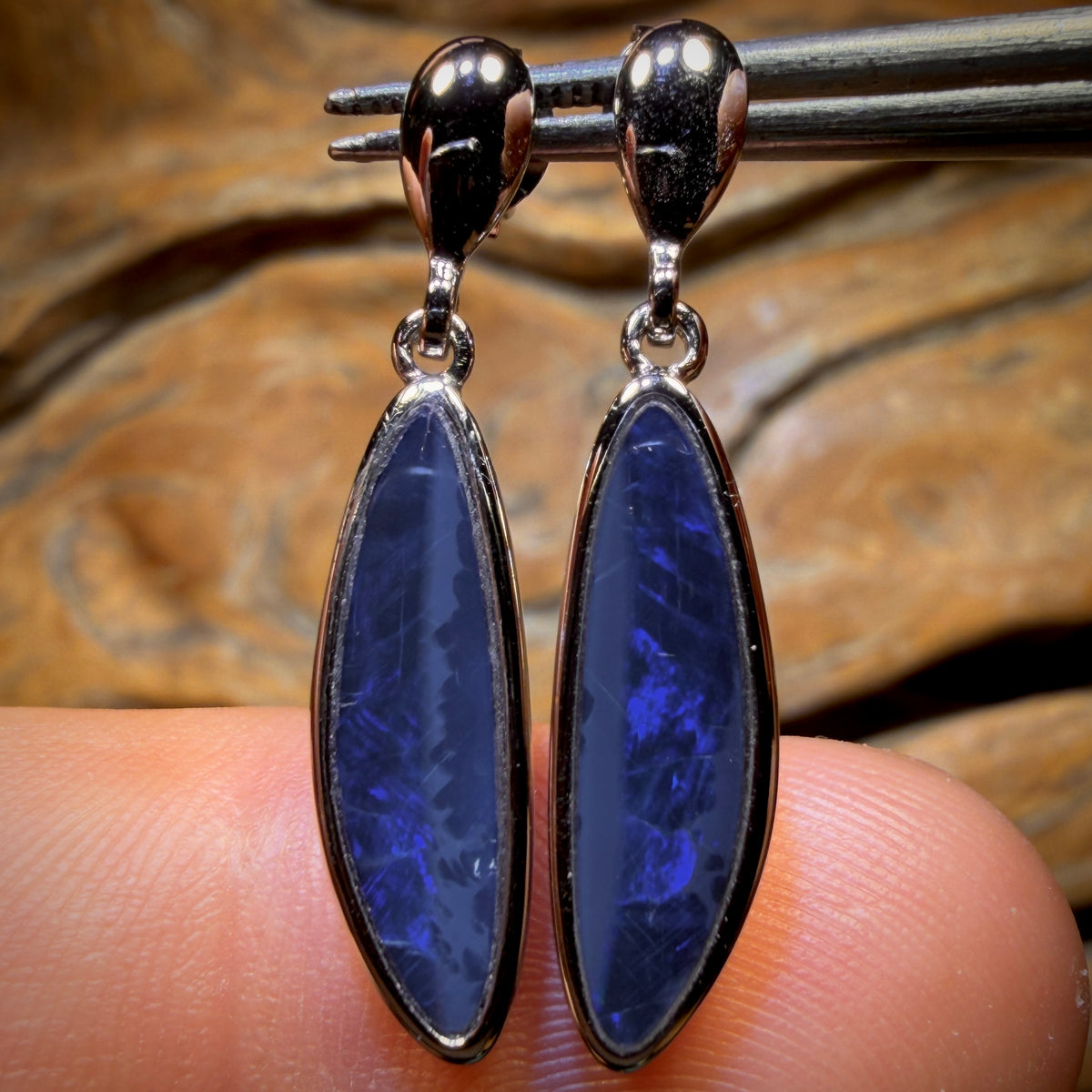 Sterling Silver - Australian Boulder Opal Doublet Drop Stud Earrings
