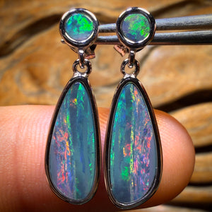 Sterling Silver - Australian Boulder Opal Doublet Drop Stud Earrings