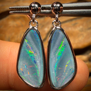 Sterling Silver - Australian Boulder Opal Doublet Drop Stud Earrings