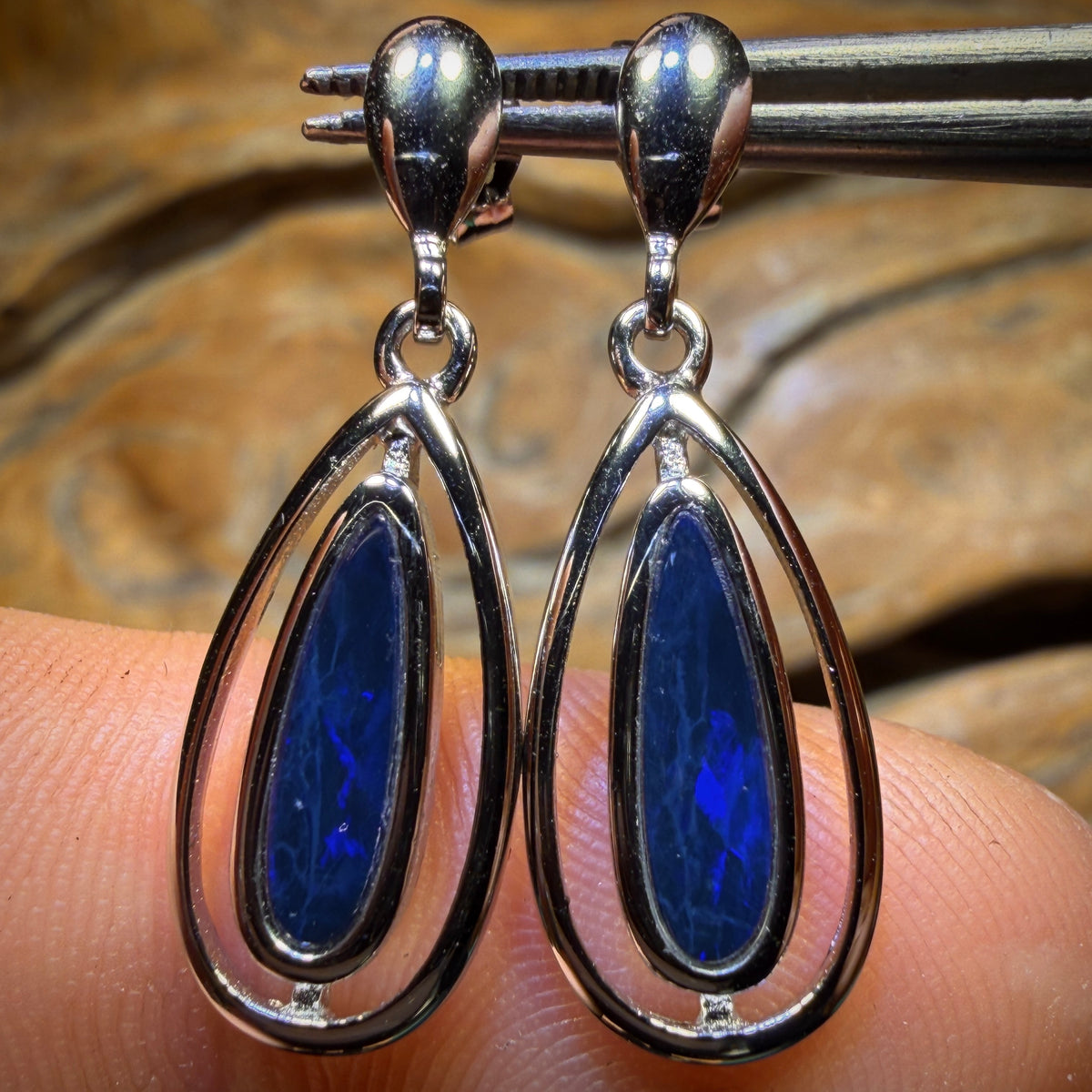 Sterling Silver - Australian Boulder Opal Doublet Drop Stud Earrings