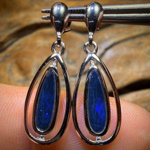 Sterling Silver - Australian Boulder Opal Doublet Drop Stud Earrings