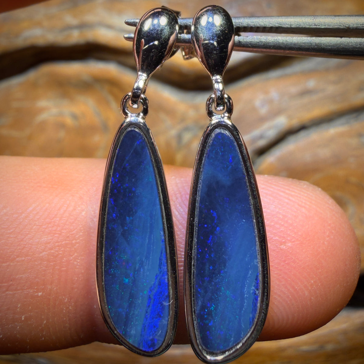 Sterling Silver - Australian Boulder Opal Doublet Drop Stud Earrings