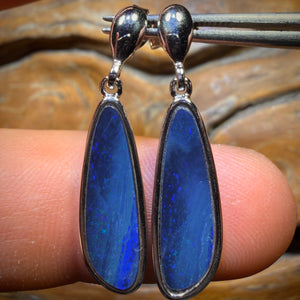 Sterling Silver - Australian Boulder Opal Doublet Drop Stud Earrings