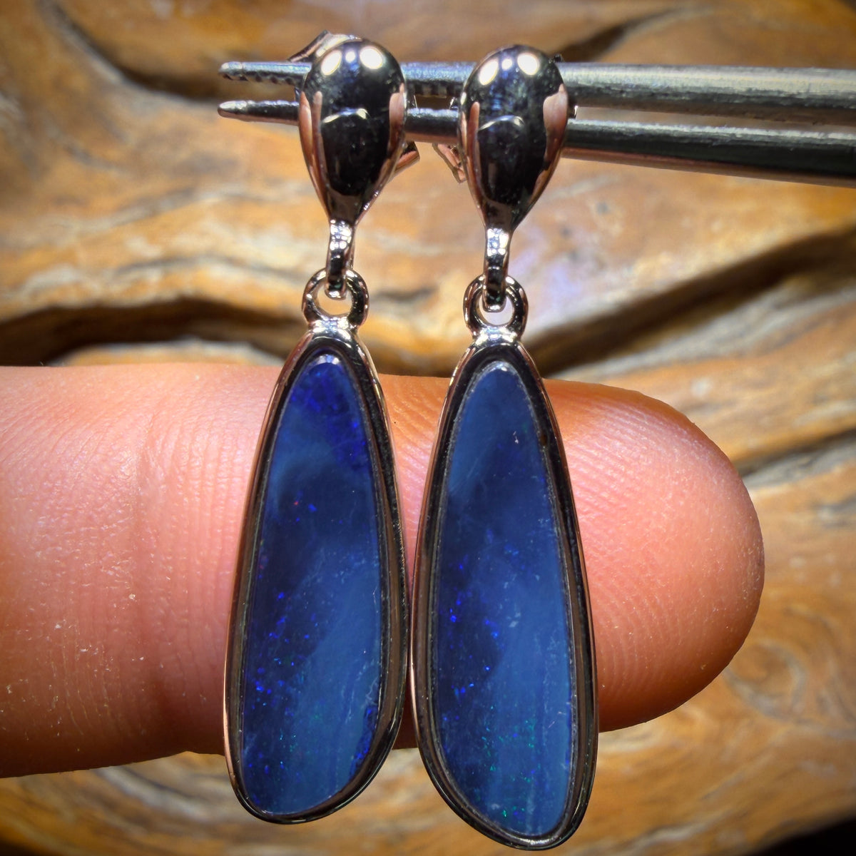 Sterling Silver - Australian Boulder Opal Doublet Drop Stud Earrings