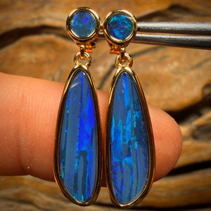 Sterling Silver - Australian Boulder Opal Doublet Drop Stud Earrings