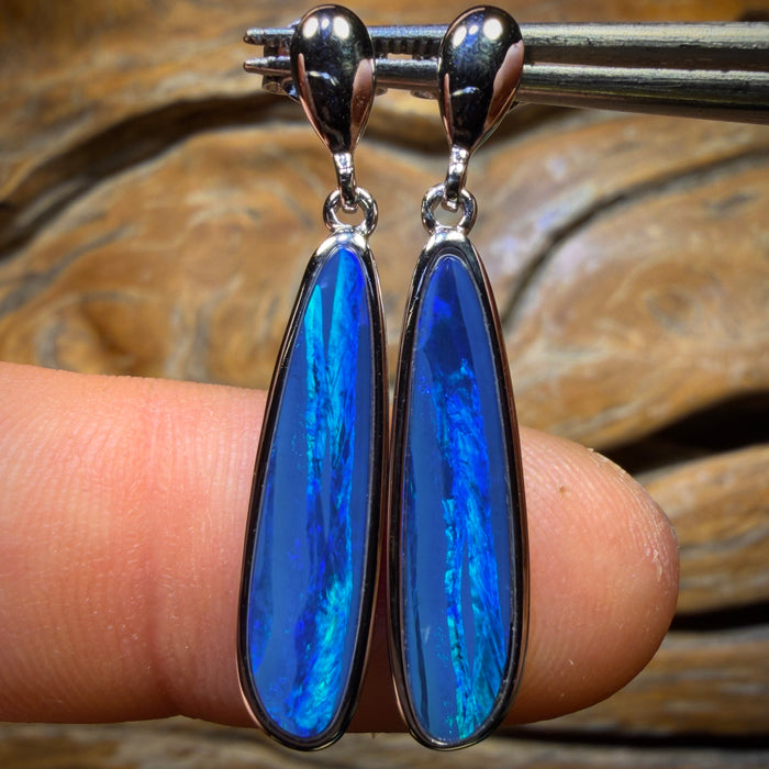 Sterling Silver - Australian Boulder Opal Doublet Drop Stud Earrings