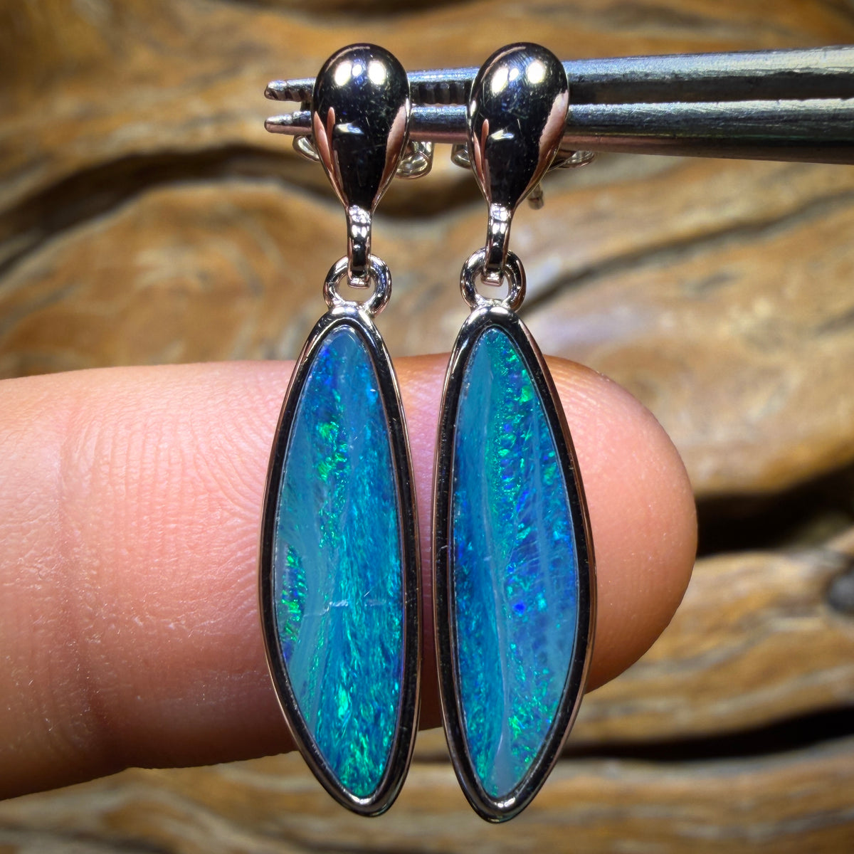 Sterling Silver - Australian Boulder Opal Doublet Drop Stud Earrings