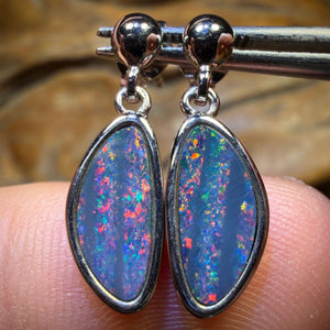 Sterling Silver - Australian Boulder Opal Doublet Drop Stud Earrings