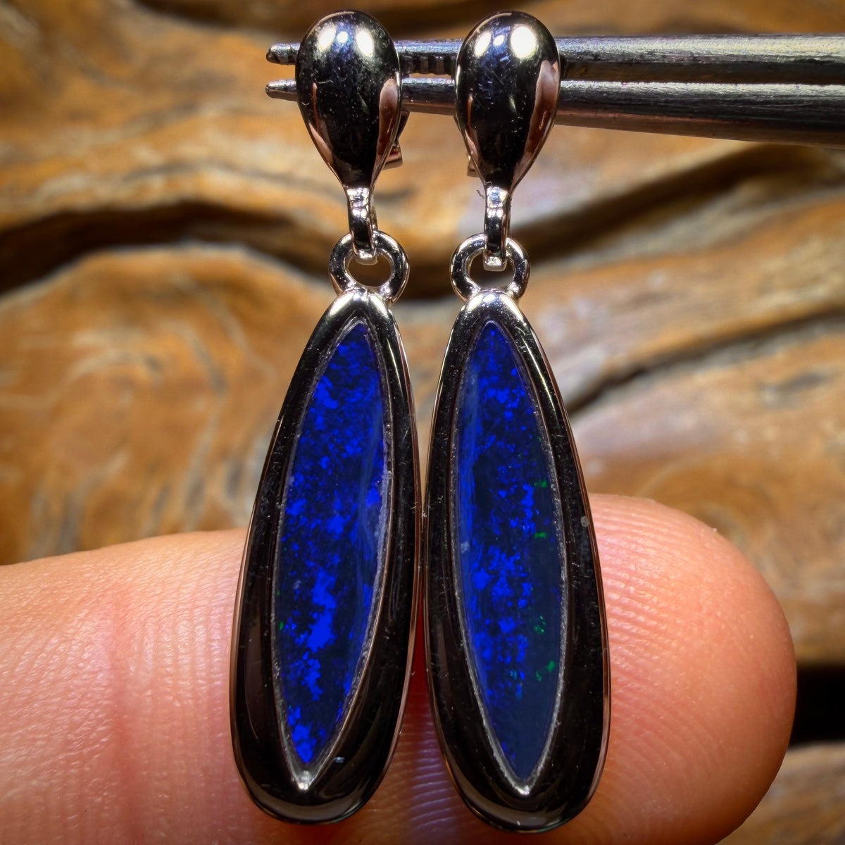 Sterling Silver - Australian Boulder Opal Doublet Drop Stud Earrings