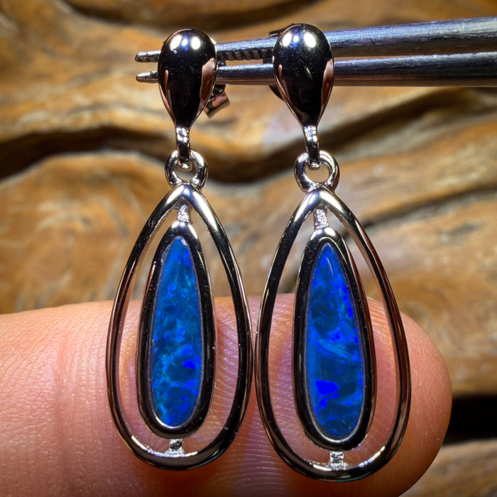 Sterling Silver - Australian Boulder Opal Doublet Drop Stud Earrings