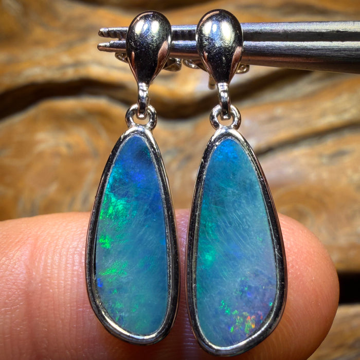 Sterling Silver - Australian Boulder Opal Doublet Drop Stud Earrings