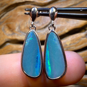 Sterling Silver - Australian Boulder Opal Doublet Drop Stud Earrings Blue/Green. BULK LISTING