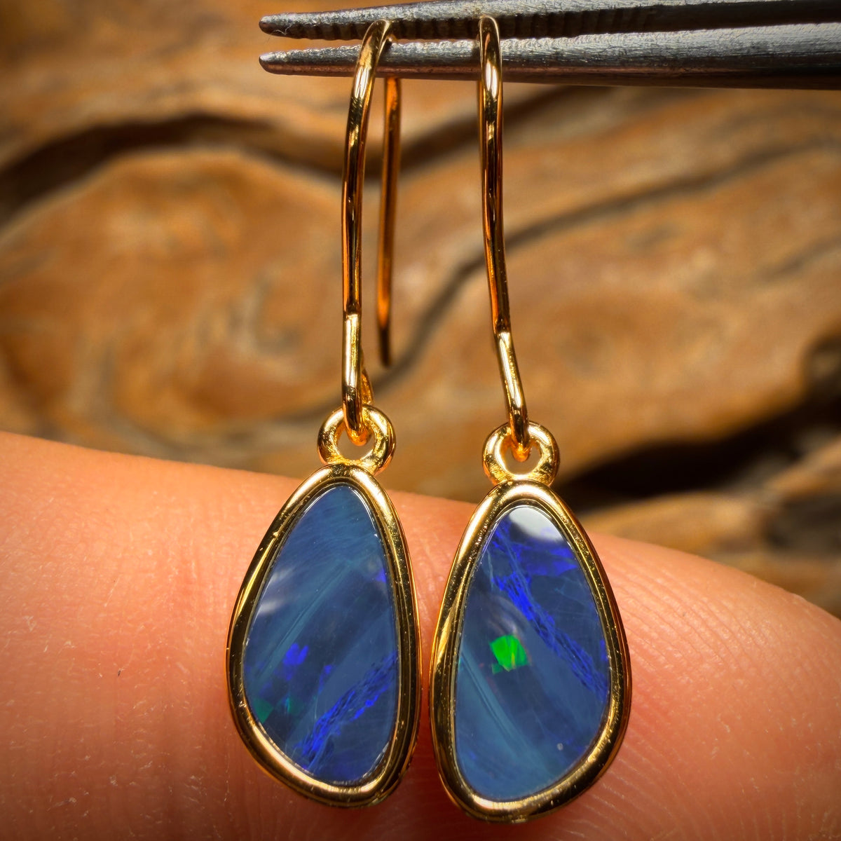 Sterling Silver - Australian Boulder Opal Doublet Hook Earrings