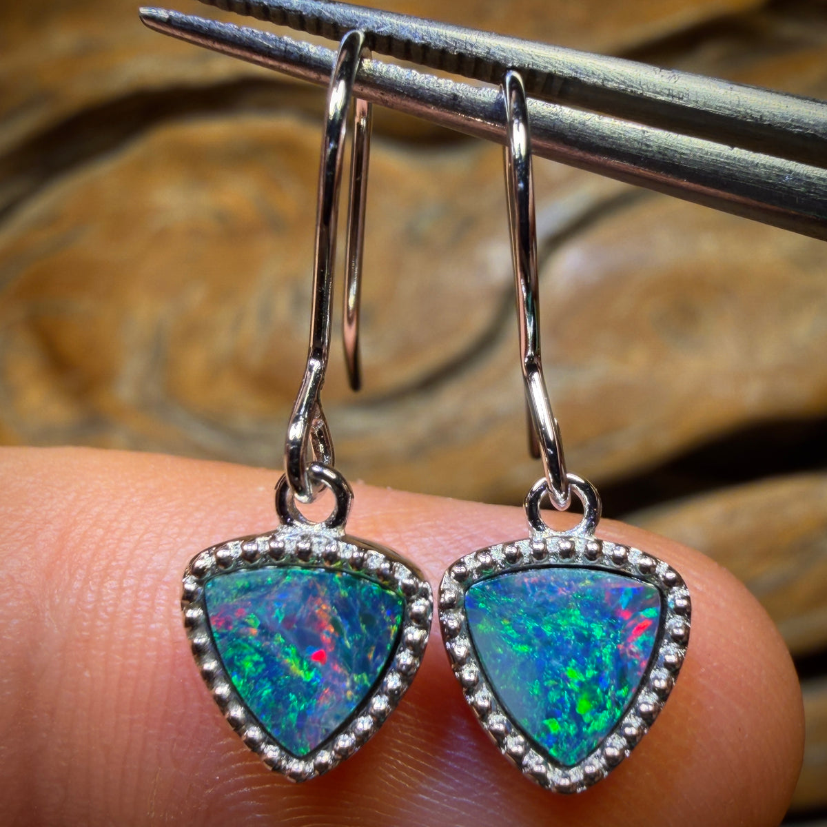 Sterling Silver - Australian Boulder Opal Doublet Hook Earrings