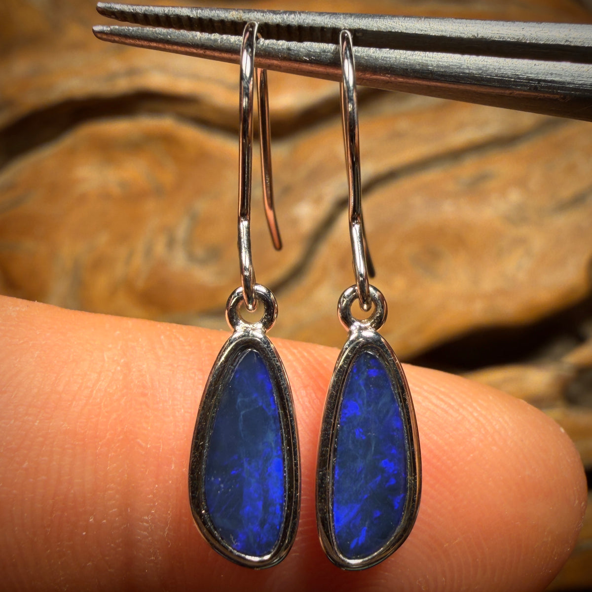 Sterling Silver - Australian Boulder Opal Doublet Hook Earrings