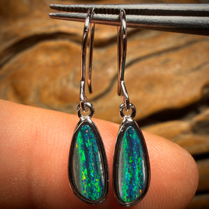 Sterling Silver - Australian Boulder Opal Doublet Hook Earrings