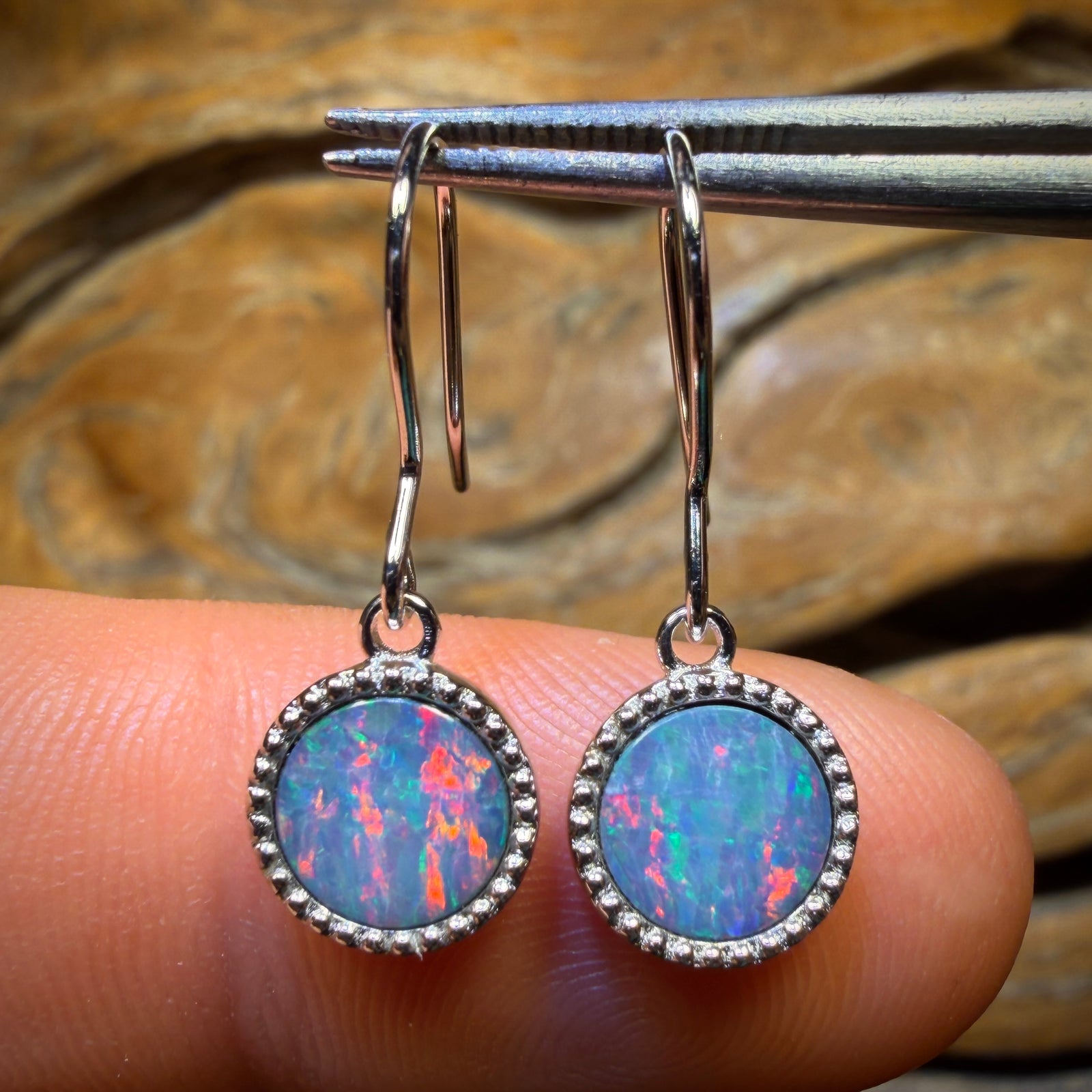Sterling Silver - Australian Boulder Opal Doublet Hook Earrings
