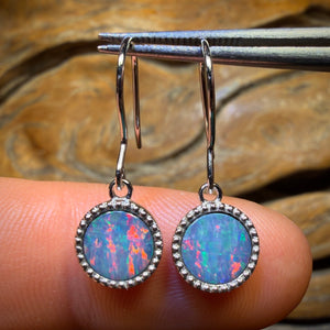 Sterling Silver - Australian Boulder Opal Doublet Hook Earrings