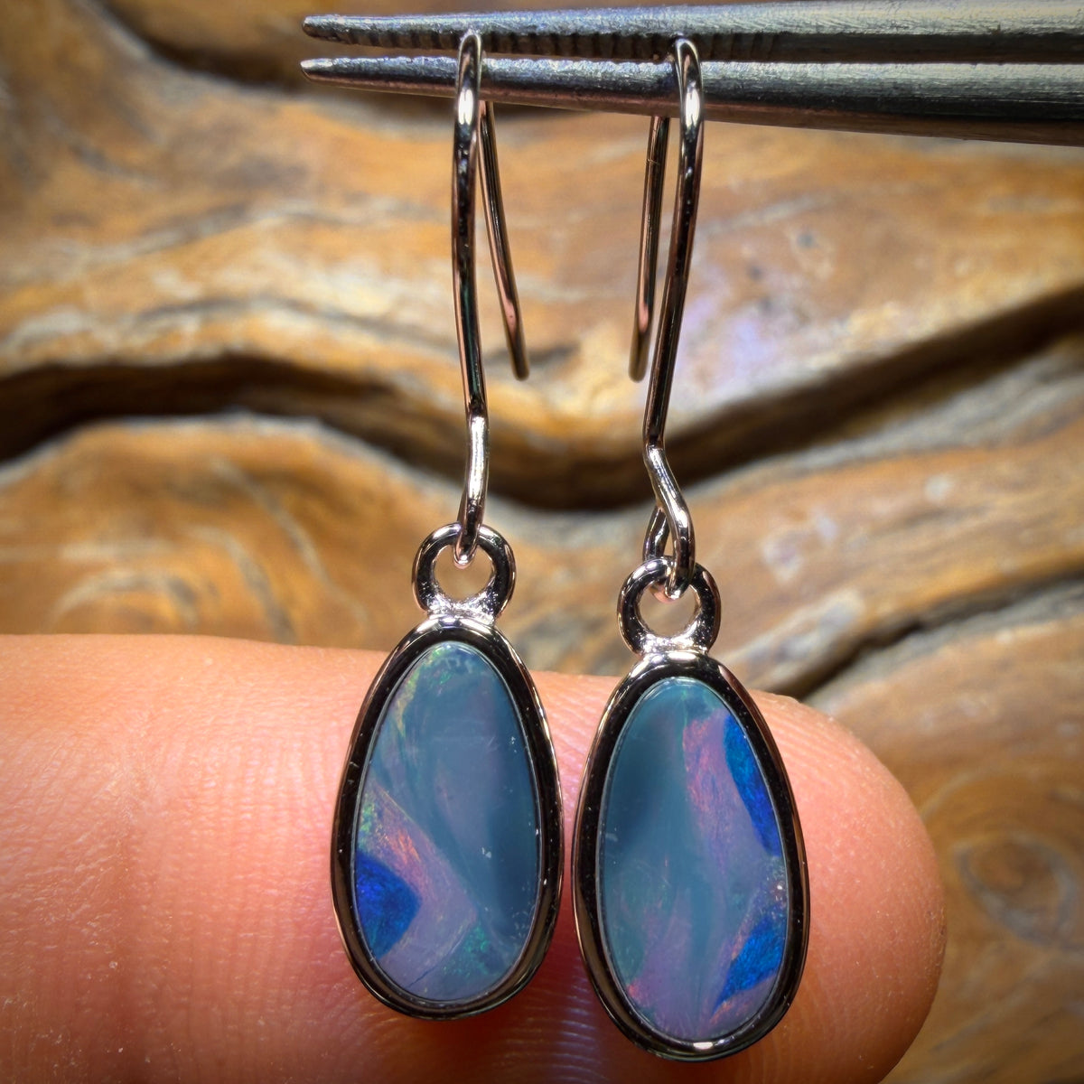 Sterling Silver - Australian Boulder Opal Doublet Hook Earrings