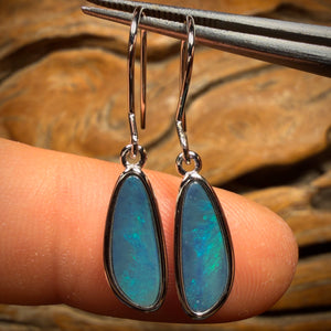 Sterling Silver - Australian Boulder Opal Doublet Hook Earrings