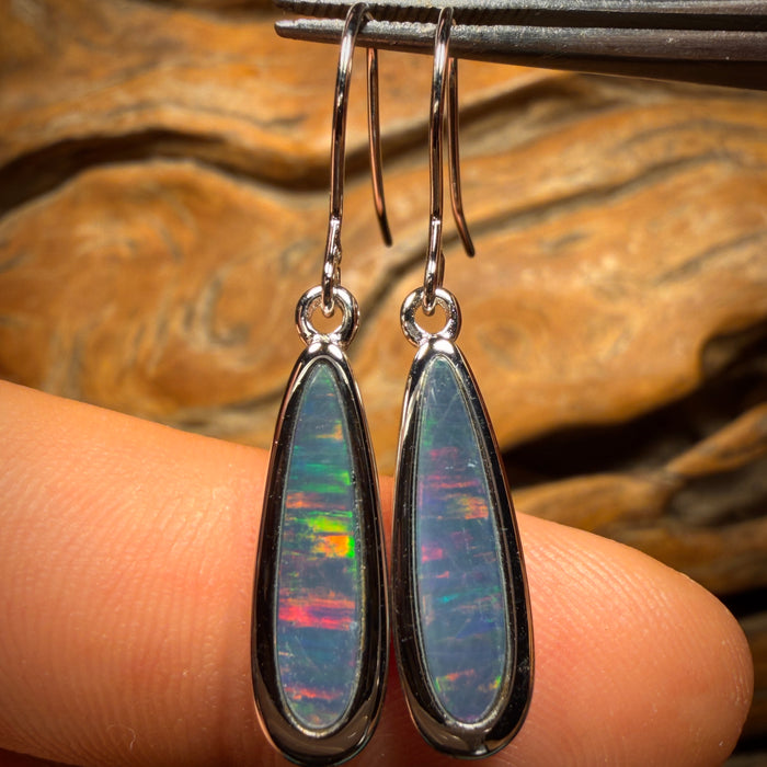 Sterling Silver - Australian Boulder Opal Doublet Hook Earrings