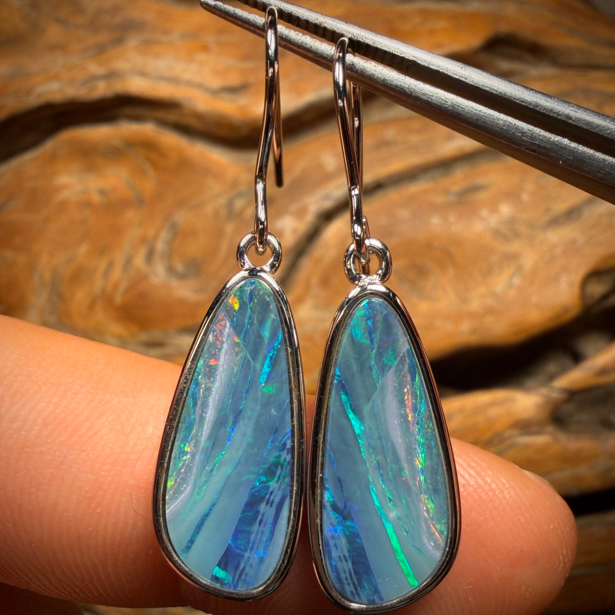 Sterling Silver - Australian Boulder Opal Doublet Hook Earrings