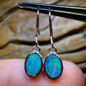Sterling Silver - Australian Boulder Opal Doublet Hook Earrings Blue/Green. BULK LISTING