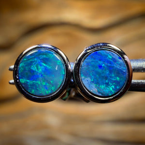 Sterling Silver - Australian Boulder Opal Doublet Stud Earrings