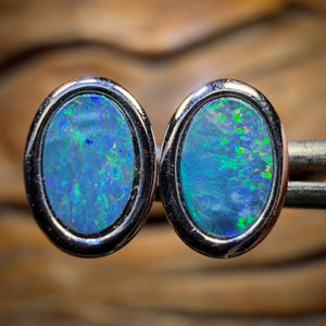 Sterling Silver - Australian Boulder Opal Doublet Stud Earrings