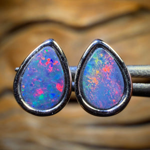 Sterling Silver - Australian Boulder Opal Doublet Stud Earrings