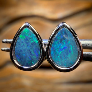 Sterling Silver - Australian Boulder Opal Doublet Stud Earrings