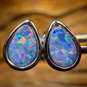 Sterling Silver - Australian Boulder Opal Doublet Stud Earrings